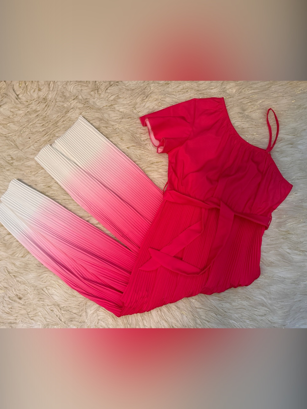 SHEIN Pink Ombre Pleated One-Piece Jumpsuit